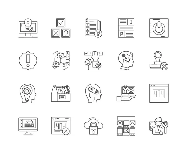 Iconos de línea de error, signos, conjunto de vectores, esquema concepto de ilustración — Archivo Imágenes Vectoriales