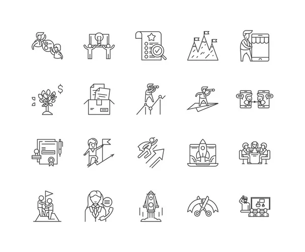 Event management line icons, signs, vector set, outline konsep ilustrasi - Stok Vektor