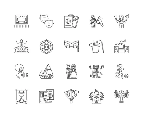 Iconos de línea de eventos, signos, conjunto de vectores, esquema concepto de ilustración — Archivo Imágenes Vectoriales