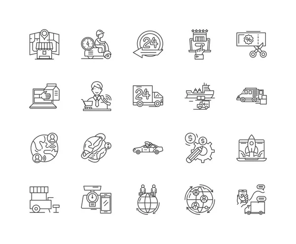 Línea de entrega rápida iconos, signos, conjunto de vectores, esquema concepto de ilustración — Archivo Imágenes Vectoriales