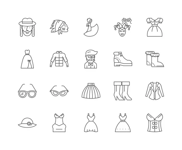 Причудливые иконки линии одежды, знаки, векторный набор, концепция наброска иллюстраций — стоковый вектор
