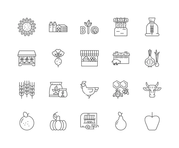 Productos agrícolas línea de iconos, signos, conjunto de vectores, esquema concepto de ilustración — Vector de stock