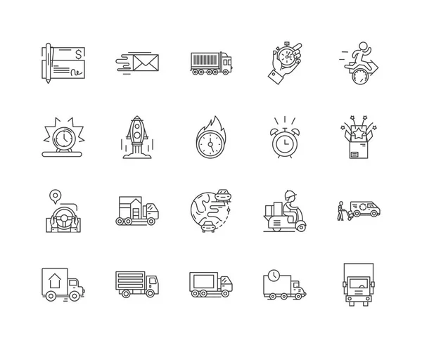 Línea de entrega rápida iconos, signos, conjunto de vectores, esquema concepto de ilustración — Vector de stock