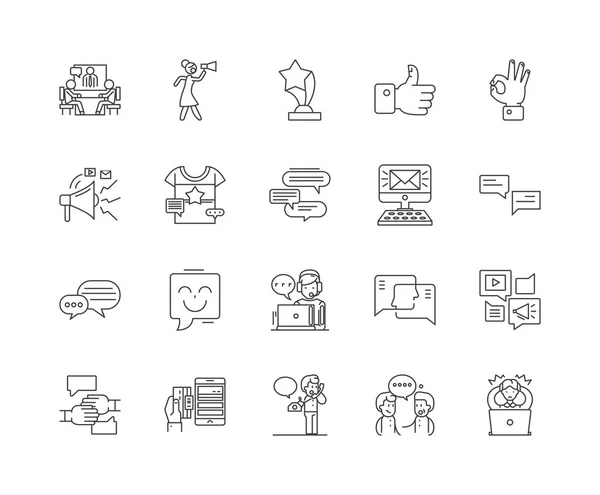 Iconos de línea de retroalimentación, signos, conjunto de vectores, esquema concepto de ilustración — Vector de stock