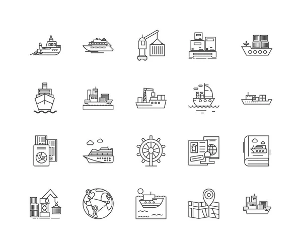 Iconos de línea de servicios de ferry, signos, conjunto de vectores, esquema concepto de ilustración — Vector de stock