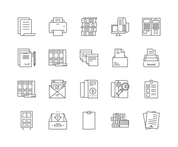 Archivos y documentos iconos de línea, signos, conjunto de vectores, esquema concepto de ilustración — Vector de stock