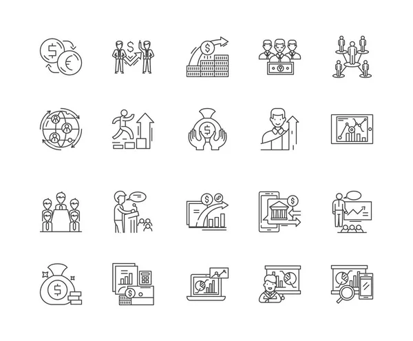 Iconos de línea de corredor de finanzas, signos, conjunto de vectores, esquema concepto de ilustración — Archivo Imágenes Vectoriales