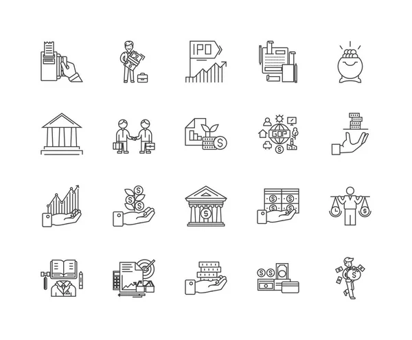 Finanse linie biznesowe ikony, znaki, wektor zestaw, zarys ilustracji koncepcji — Wektor stockowy