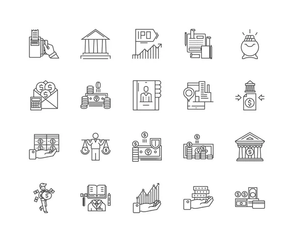 Finanza linea aziendale icone, segni, set vettoriale, schema illustrazione concetto — Vettoriale Stock