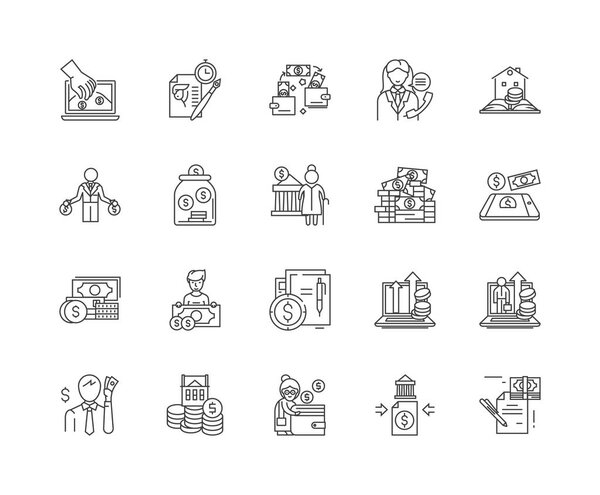 Finance services line icons, signs, vector set, outline illustration concept 