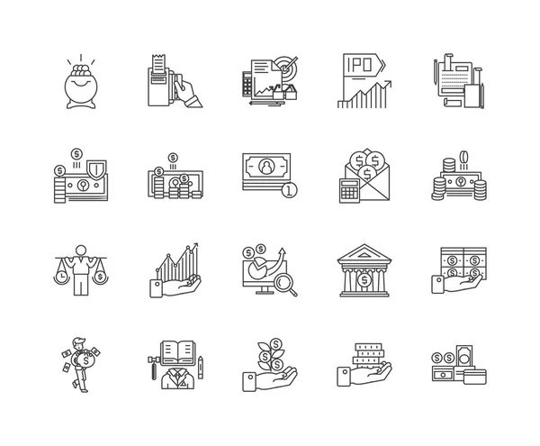 Iconos de línea financiera, signos, conjunto de vectores, esquema concepto de ilustración — Archivo Imágenes Vectoriales