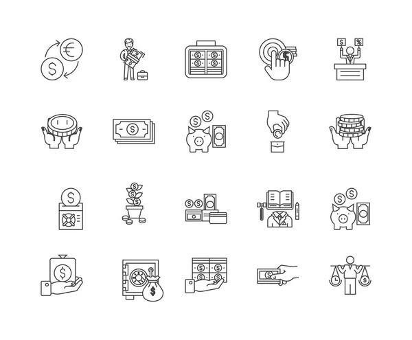 Opérations financières icônes de ligne, signes, jeu de vecteurs, schéma concept d'illustration — Image vectorielle