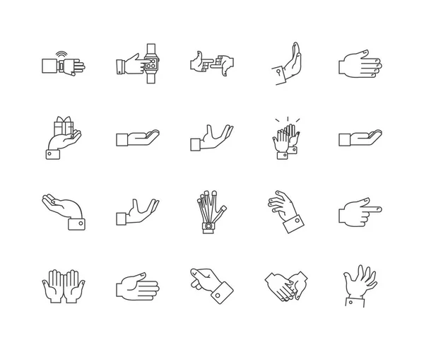 Fingers icone linea, segni, set vettoriale, concetto di illustrazione contorno — Vettoriale Stock