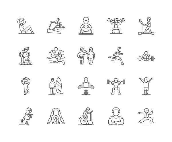 Iconos de línea de fitness, signos, conjunto de vectores, esquema concepto de ilustración — Archivo Imágenes Vectoriales