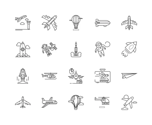 Иконки полетов, знаки, векторный набор, концепция наброска — стоковый вектор