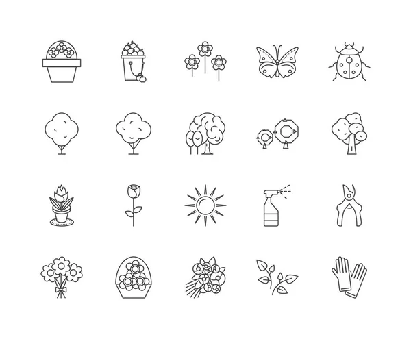 Иконки цветочных линий садоводства, знаки, векторный набор, концепция набросков — стоковый вектор