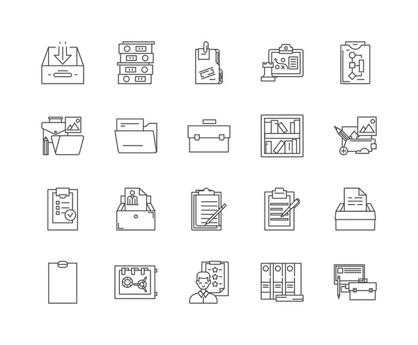 Iconos de línea de carpetas, signos, conjunto de vectores, esquema concepto de ilustración — Archivo Imágenes Vectoriales