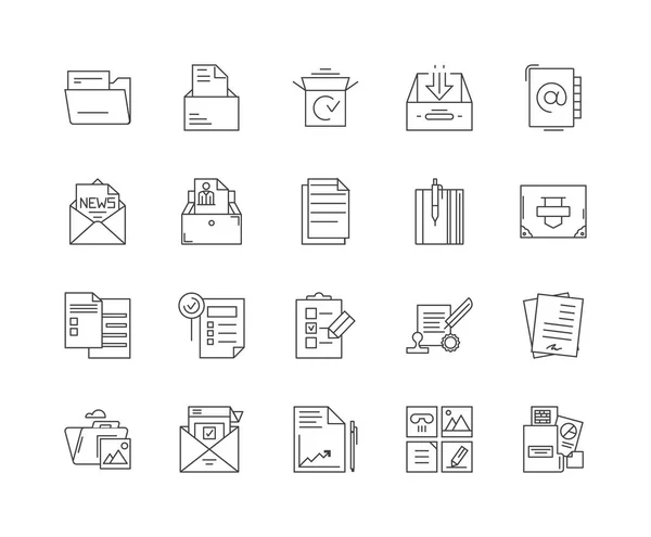 Iconos de línea de carpetas, signos, conjunto de vectores, esquema concepto de ilustración — Vector de stock