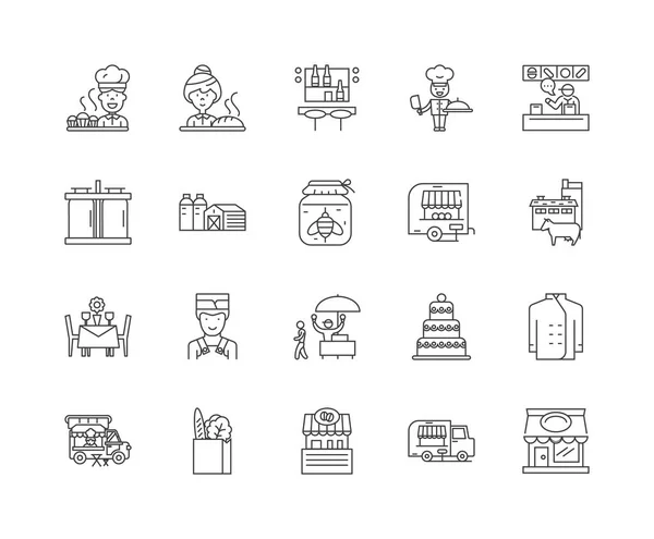 Food Business Line Icons, Zeichen, Vektorset, skizziertes Illustrationskonzept — Stockvektor
