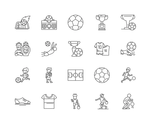 Ícones de linha de futebol, sinais, conjunto de vetores, conceito de ilustração de contorno —  Vetores de Stock