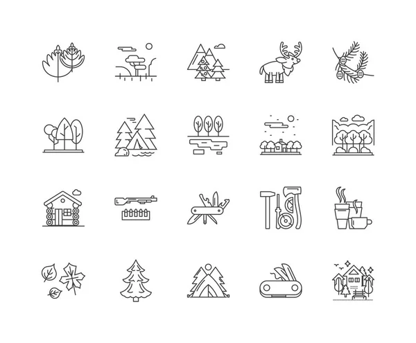 Iconos de línea forestal, signos, conjunto de vectores, esquema concepto de ilustración — Archivo Imágenes Vectoriales