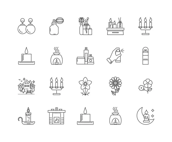 Iconos de línea de fragancias y perfumes, signos, conjunto de vectores, esquema concepto de ilustración — Vector de stock