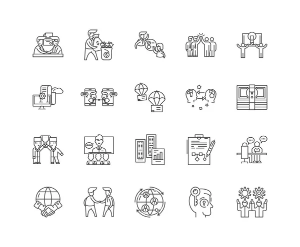 Iconos de línea de consultor de franquicia, signos, conjunto de vectores, esquema concepto de ilustración — Vector de stock