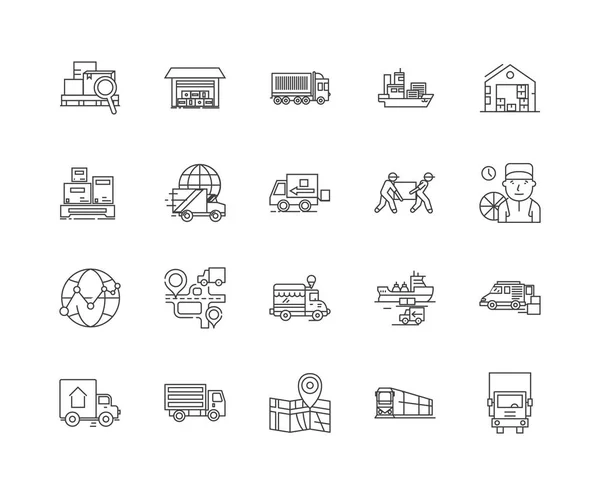 Iconos de línea logística de carga, signos, conjunto de vectores, esquema concepto de ilustración — Archivo Imágenes Vectoriales