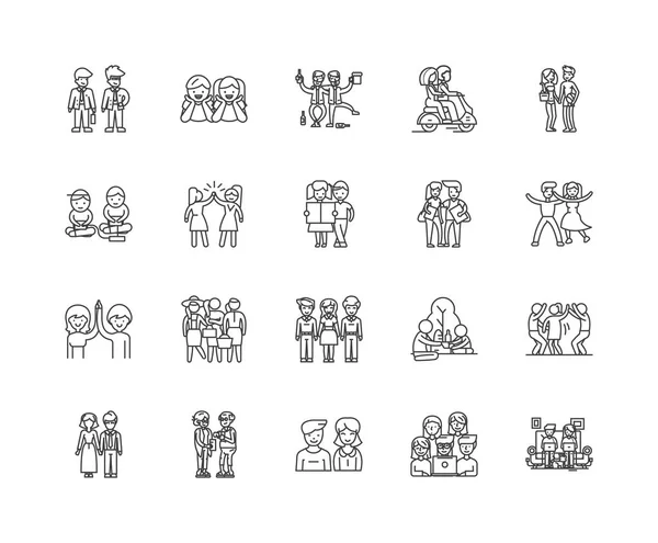 Iconos de línea de amistad, signos, conjunto de vectores, esquema concepto de ilustración — Archivo Imágenes Vectoriales