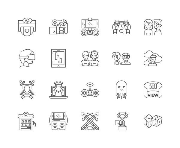 Iconos de línea de juego, signos, conjunto de vectores, esquema concepto de ilustración — Archivo Imágenes Vectoriales