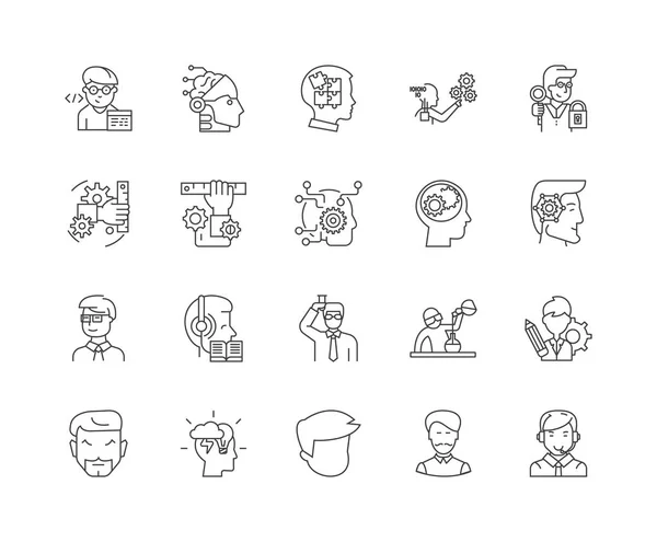 Geek iconos de línea, signos, conjunto de vectores, esquema concepto de ilustración — Vector de stock