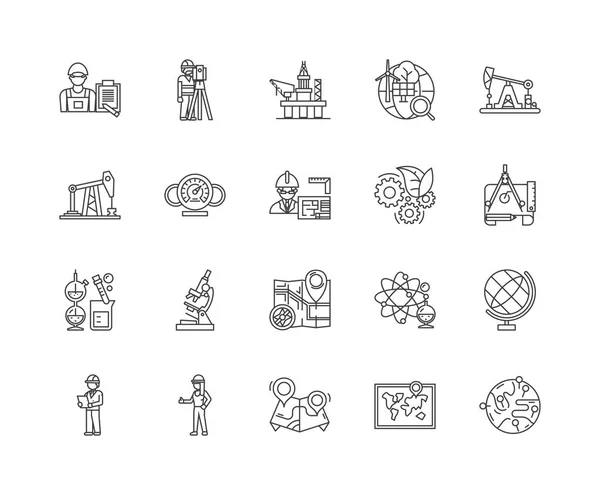 Geological services line icons, signs, vector set, outline illustration concept — Stock Vector