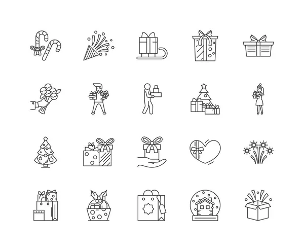 Geschenklinien-Symbole, Zeichen, Vektorset, Umrisse Illustrationskonzept — Stockvektor