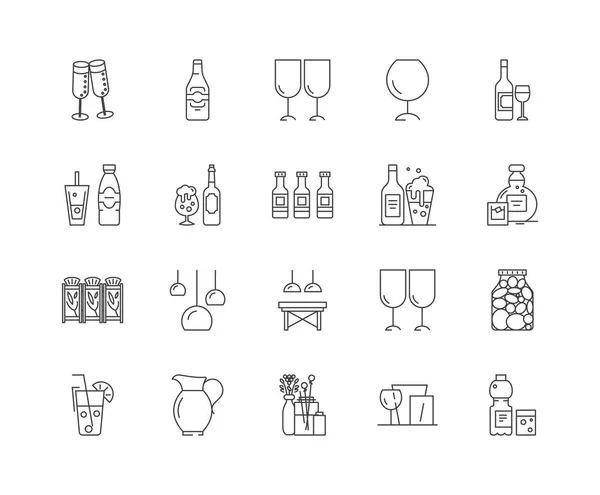 Glas Produkt Herstellung Linie Symbole, Zeichen, Vektor-Set, Umriss Illustrationskonzept — Stockvektor