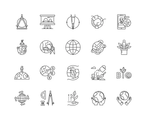 Iconos de línea de agricultura global, signos, conjunto de vectores, esquema concepto de ilustración — Archivo Imágenes Vectoriales