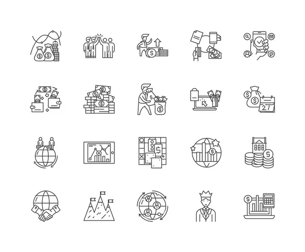 Iconos de línea de negocio global, signos, conjunto de vectores, esquema concepto de ilustración — Archivo Imágenes Vectoriales