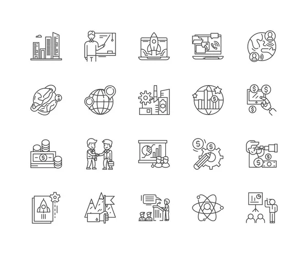 Global economic line icons, signs, vector set, outline konsep ilustrasi - Stok Vektor