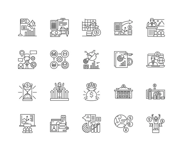 Los mercados globales línea de iconos, signos, conjunto de vectores, esquema concepto de ilustración — Vector de stock