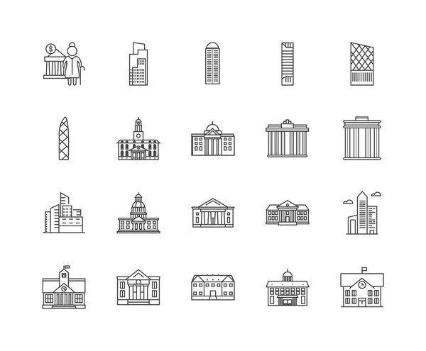 Icônes de lignes de bâtiments gouvernementaux, enseignes, jeu de vecteurs, schéma concept d'illustration — Image vectorielle