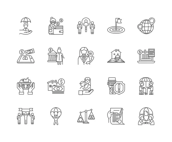 Servicios gubernamentales iconos de línea, signos, conjunto de vectores, esquema concepto de ilustración — Archivo Imágenes Vectoriales
