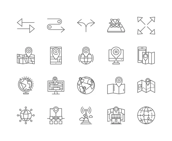 Iconos de línea de navegación Gps, signos, conjunto de vectores, esquema concepto de ilustración — Vector de stock