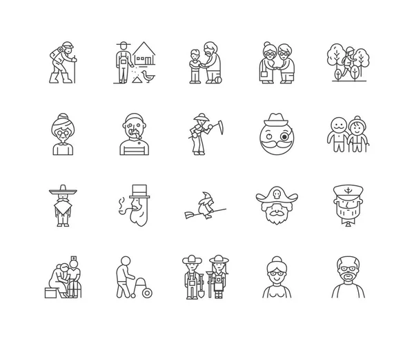 Far-och morföräldrar linje ikoner, skyltar, vektor uppsättning, Outline illustration koncept — Stock vektor
