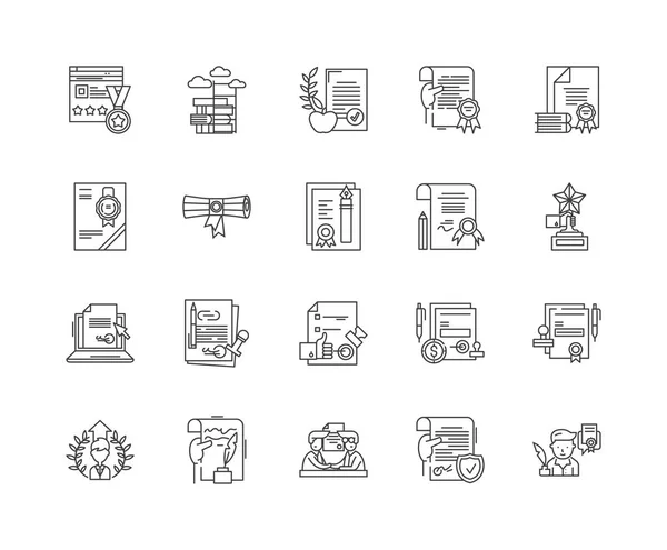 Concede iconos de línea, signos, conjunto de vectores, esquema concepto de ilustración — Vector de stock