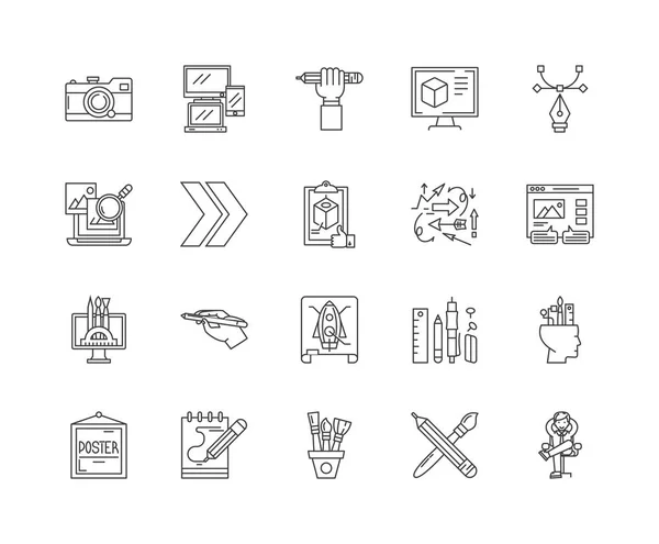 Graphic Designer line ikony, znaki, wektor zestaw, zarys ilustracji koncepcji — Wektor stockowy