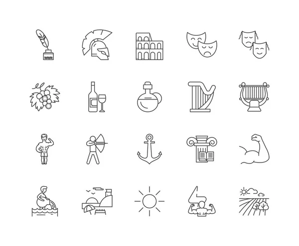 Grèce ligne icônes, signes, ensemble vectoriel, schéma illustration concept — Image vectorielle