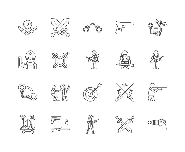 Gun dealers gunsmith line icons, signs, vector set, outline illustration concept — Stock Vector