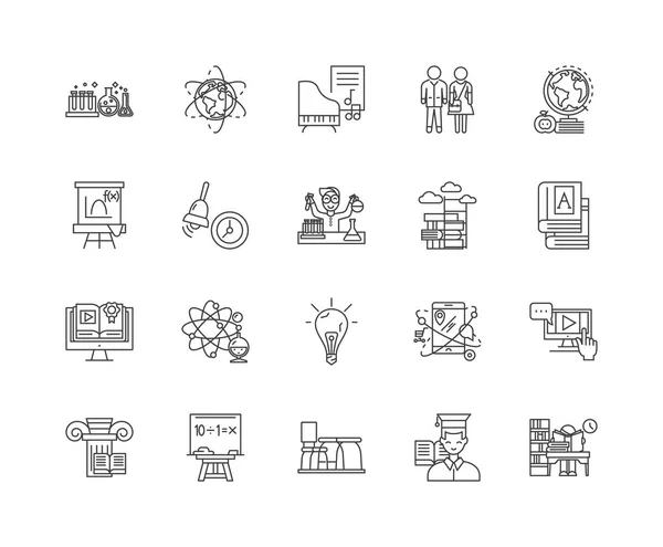 Gimnasio iconos de línea, signos, conjunto de vectores, esquema concepto de ilustración — Vector de stock