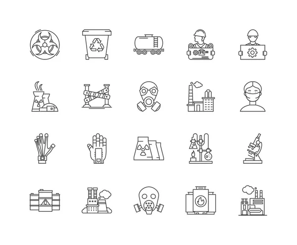 Hazardous waste management line icons, signs, vector set, outline illustration concept — Stock Vector