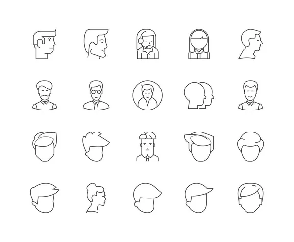 Icônes de tête, signes, ensemble vectoriel, illustration de contour concept — Image vectorielle