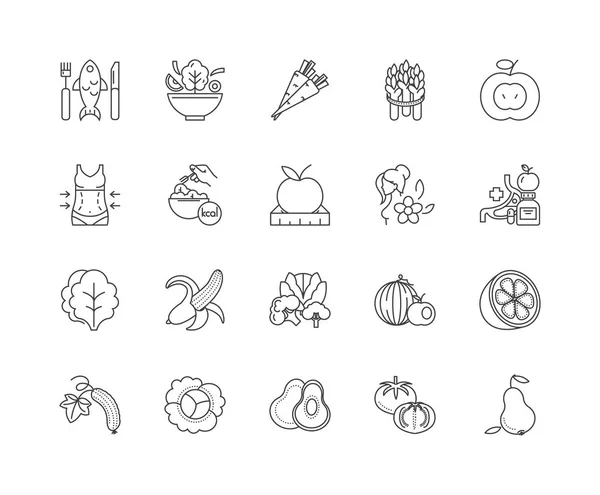Iconos de línea de alimentación saludable, signos, conjunto de vectores, esquema concepto de ilustración — Vector de stock